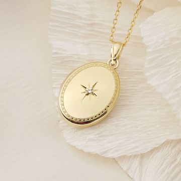 Medalion oval cu poze in interior - Star Diamond - Argint 925 placat cu Aur Galben 18K