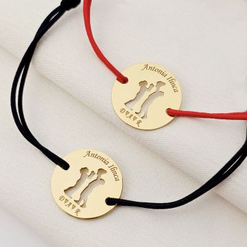 Set 2 bratari personalizate - Banuti cu model decupat - Mama, tata si copil/bebe - Argint placat cu Aur Galben 18K- snur reglabil