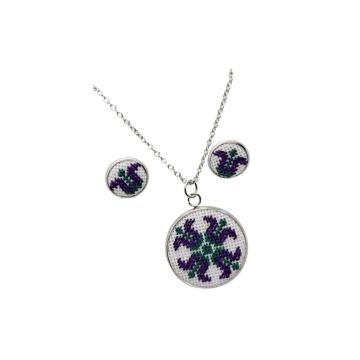 Set bijuterii inox broderie traditionala model   crin   Mov