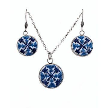 Set bijuterii inox broderie traditionala model   moara apa   Albastru