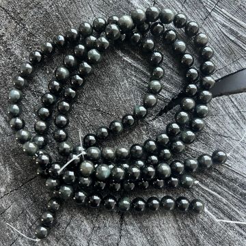 Sirag margele pietre semipretioase sfere OBSIDIAN ARGINTIU