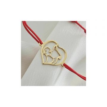 Brățară Inimă Mama și Bebe – Legătura Eternă - Argint 925 placat cu Aur Galben 18K - snur reglabil