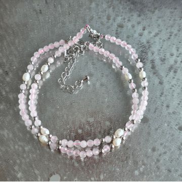 Bratara reglabila fatetata cuart roz 3.5 mm | Pearl