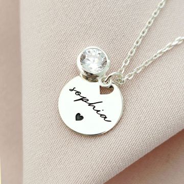 Lantisor Zirconia Charm - Pandantiv cu Nume si Simbol Inima - Argint 925