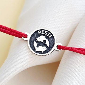 BRATARA ARGINT PESTI - SNUR ROSU