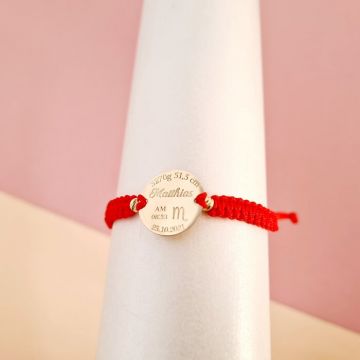 Bratara banut 15 mm - Marturie Botez cu 2 bilute de 3 mm - Aur Galben 14k - Snur reglabil impletit de diverse culori