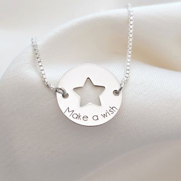Bratara banut cu stea decupata - Make a wish - Lantisor glisant ajustabil - Argint 925