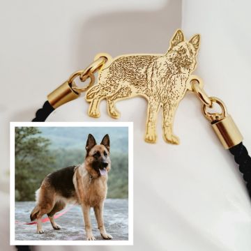 Bratara caine iubit - Personalizare cu poza - Argint 925 placat cu Aur Galben 18K - Snur gros, model fix