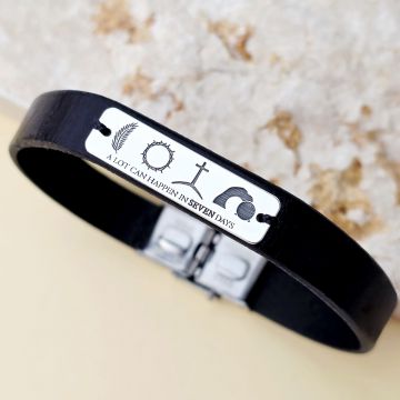 Bratara Crearea lumii in 7 zile - Bijuterie cu Har - Placuta Argint 925 - Piele si nchizatoare clips inox