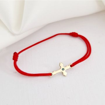 Bratara cu Diamant natural - Cruce - Aur Galben 14K - snur reglabil