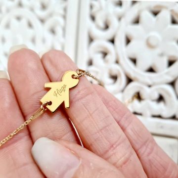 Bratara cu lantisor si pandantiv silueta baiat- Personalizata cu nume - Argint 925 placat cu Aur Galben 18K