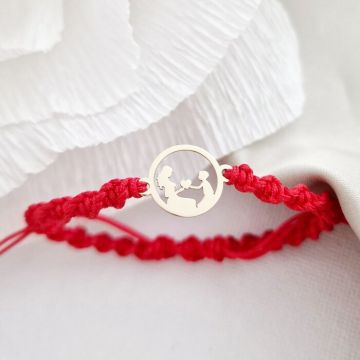 Bratara cu snur ADN - Banut 12 mm decupat - Simbol iubirea dintre Mama si Fiu - Aur Galben 14K