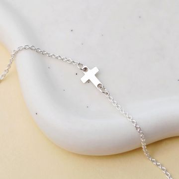 Bratara de picior - Indruma-mi pasii - Element cruce - Argint 925 - Lantisor realizat pe marimi