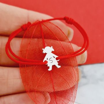 Bratara fetita cu codite - Personalizata cu initiala - Argint 925 - Snur reglabil, diverse culori