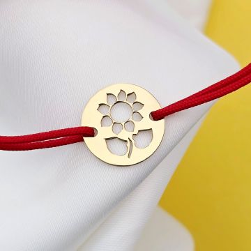 Bratara Fragment de Floarea Soarelui - Argint 925 placat cu Aur Galben 18K - Snur reglabil, diverse culori