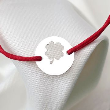 Bratara Good luck - Trifoi decupat si nume - Argint 925 - Snur reglabil, diverse culori