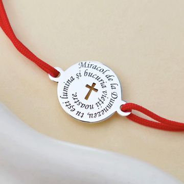 Bratara Miracol de la Dumnezeu - Bijuterie cu har pentru copil - Banut 12 mm - Argint 925 - Snur reglabil
