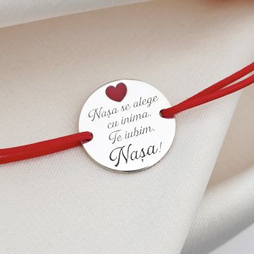 Bratara Nasa mea - Argint 925 - Inimioara cu email rosu - Snur reglabil, diverse culori