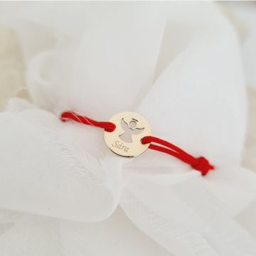 Bratara personalizata - Banut 10 mm - Inger pazitor decupat cu aripi deschise - Aur Galben 9K - Snur reglabil