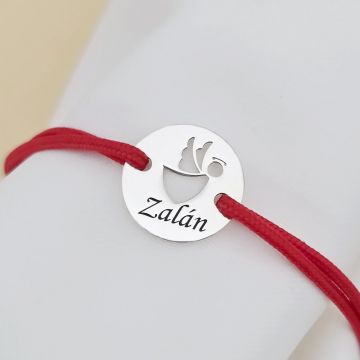 Bratara personalizata - Banut 10 mm - Inger pazitor decupat cu aripi laterale - Argint 925 - Snur reglabil