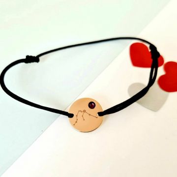 Bratara personalizata - Constelatie si cristal Swarovski - Banut de 12 mm - Argint Placat cu Aur Galben 18K - snur reglabil