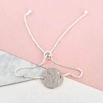 Bratara personalizata cu Diamant natural - In bratele mamei - Lantisor glisant ajustabil - Argint 925