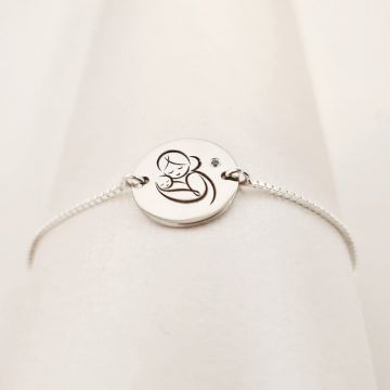 Bratara personalizata cu Diamant natural turcoaz- Mama si bebe - Lantisor glisant ajustabil - Argint 925