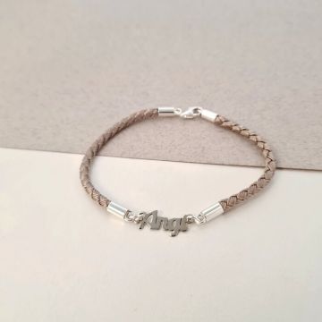 Bratara personalizata cu nume - Argint 925 - Snur 3 mm si inchizatoare tip carabina