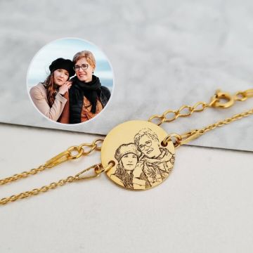 Bratara personalizata cu poza - Amintiri clădite - Banut 15 mm cu lantisor - Argint 925 placat cu Aur Galben 18K