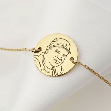 Bratara personalizata cu poza - Amintiri clădite - Banut 15 mm cu lantisor - Argint 925 placat cu Aur Galben 18K