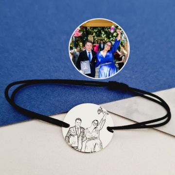 Bratara personalizata cu poza - Emotii surprinse - Banut 19 mm - Argint 925 - Snur reglabil, diverse culori