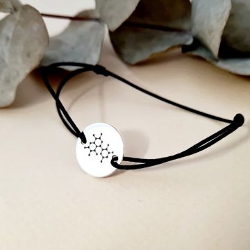 Bratara personalizata cu simbol materie scoala - Chimie - Banut de 15 mm cu snur reglabil - Argint 926