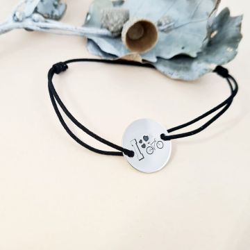 Bratara personalizata cu simbol materie scoala - Educatie fizica - Banut de 15 mm cu snur reglabil - Argint 925