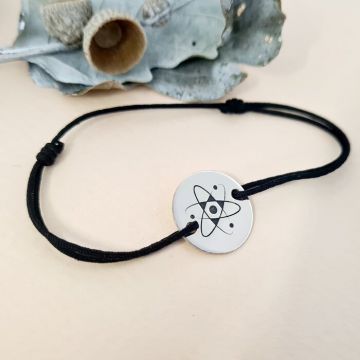 Bratara personalizata cu simbol materie scoala - Fizica - Banut de 15 mm cu snur reglabil - Argint 925