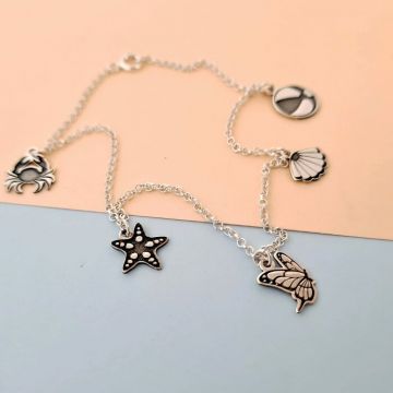 Bratara personalizata de picior cu lantisor - Beach Summer Elements - Pandantive diverse simboluri - Argint 925