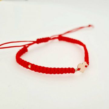 Bratara personalizata - Inima cu 4 bilute de 3 mm - Aur Galben 14K - Snur impletit reglabil