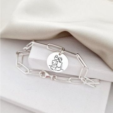 Bratara personalizata - Lant cu zale dreptunghiulare - Pandantive banut 2 surori/prietene - Argint 925