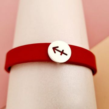 Bratara personalizată - Pandantiv banut cu simbol zodie decupat - Argint 925 - Curea din piele cu catarama