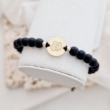 Bratara personalizata - Proaspeti parinti - Banut 12 mm si 2 bilute din Aur Galben 14K - Pietre semipretioase - Inchizatoare snur reglabil