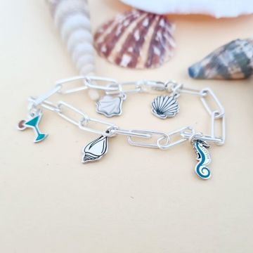 Bratara personalizata - Summer Elements - Lant cu zale dreptunghiulare - Pandantive diverse simboluri - Argint 925