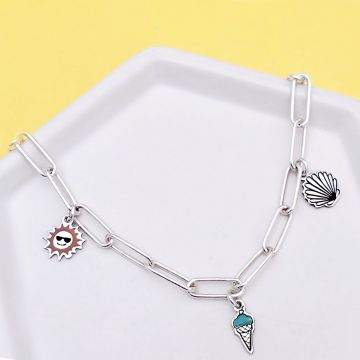 Bratara personalizata - Summer Elements - Lant cu zale dreptunghiulare - Pandantive diverse simboluri - Argint 925