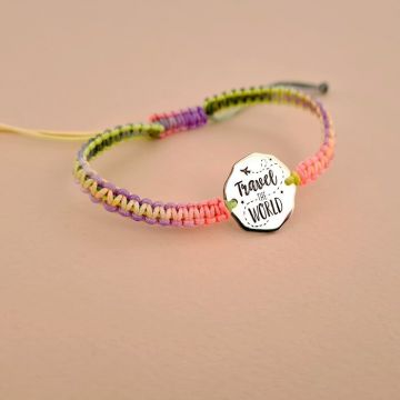 Bratara personalizata - Travel - Argint 925 - Snur impletit multicolor