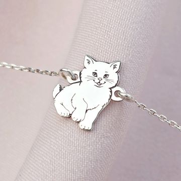 Bratara pisica pufoasa cu lantisor - Argint 925