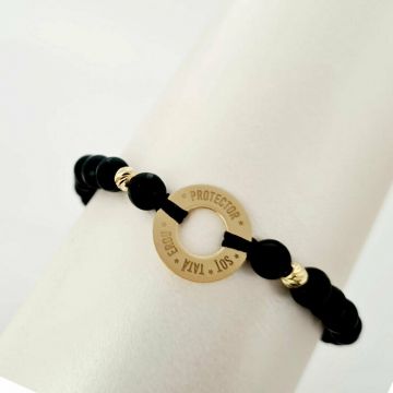 Bratara Roata Norocului Aur Galben 14 K - cu pietre semipretioase si bilute de Aur 14 K - snur reglabil