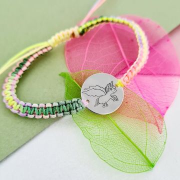 Bratara SARA colectia Our Children - Banut cu desen unicorn din Argint 925 - Snur multicolor impletit