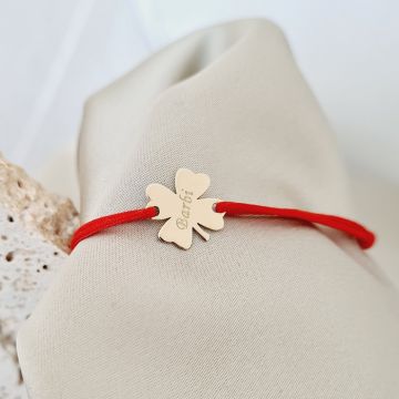 Bratara Trifoi de 12 mm - Nume gravat - Aur Galben 14K - Snur reglabil de diverse culori