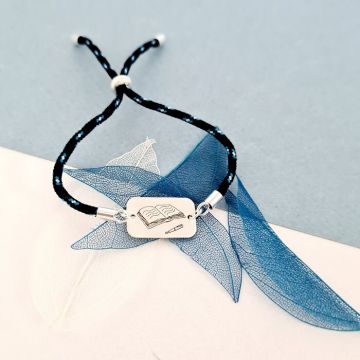 Bratara VLAD colectia Our Children - Placuta cu desen carte si stilou - Argint 925 - Snur paracord