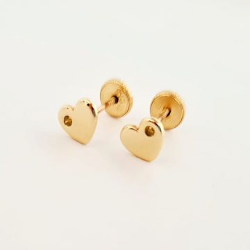 Cercei bebe/fetite cu Diamant naturat galben - Model inima - Aur Galben 14K - Inchizatoare sigura si confortabila cu filet