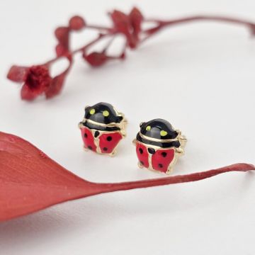 Cercei Buburuza colorata - Aur Galben 9K - Inchizatoare surub