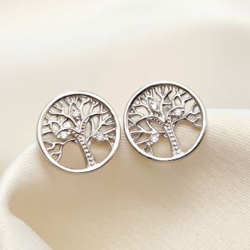 Cercei Copacul Vietii - decorat cu Zirconii albe - Argint 925